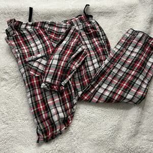 Victoria Secret PJ‎ Set Long Sleeve VS Top & Pants Red Plaid Pajamas Sz Small